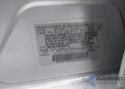 2019 Nissan Sentra Sv из США, поврежденный, VIN 3N1AB7AP3KL604119